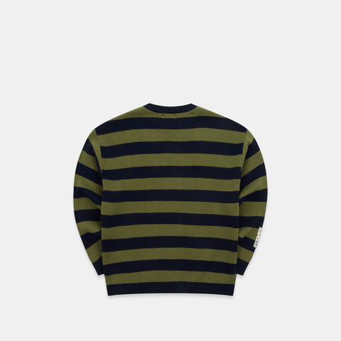 Fall / Striped Cotton Knit - Dark Navy & Olive Green