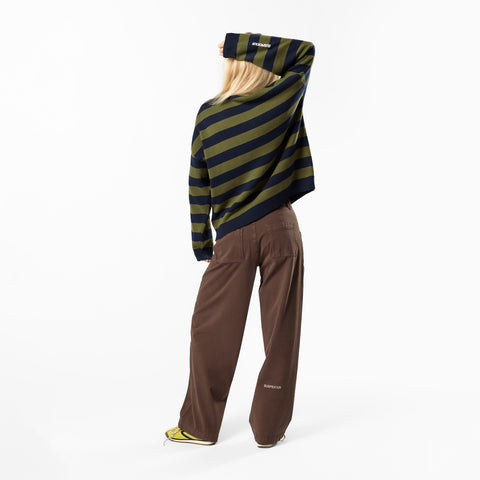 Fall / Striped Cotton Knit - Dark Navy & Olive Green