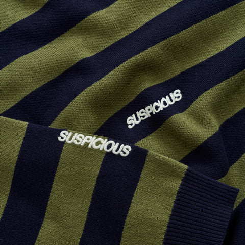 Fall / Striped Cotton Knit - Dark Navy & Olive Green
