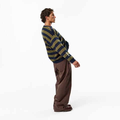 Fall / Striped Cotton Knit - Dark Navy & Olive Green