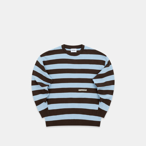 Fall / Striped Cotton Knit - Dusty Blue & Brown
