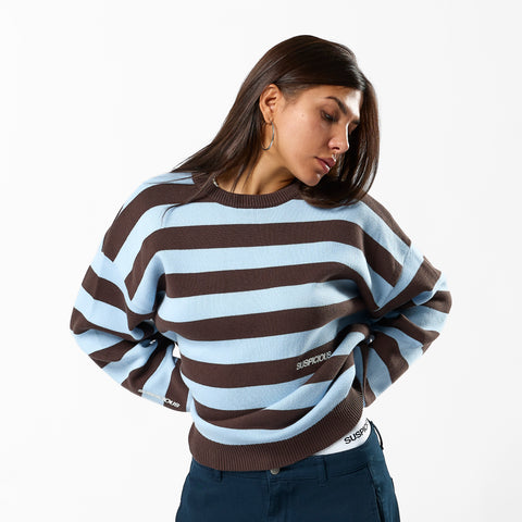 Fall / Striped Cotton Knit - Dusty Blue & Brown