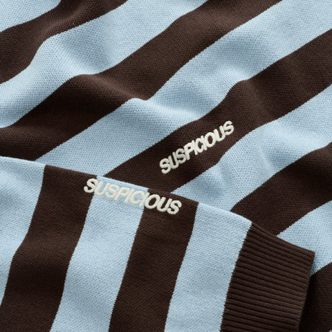 Fall / Striped Cotton Knit - Dusty Blue & Brown