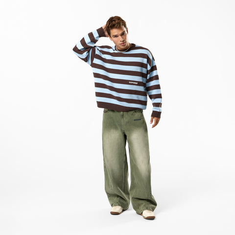 Fall / Striped Cotton Knit - Dusty Blue & Brown