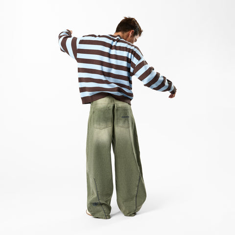 Fall / Striped Cotton Knit - Dusty Blue & Brown