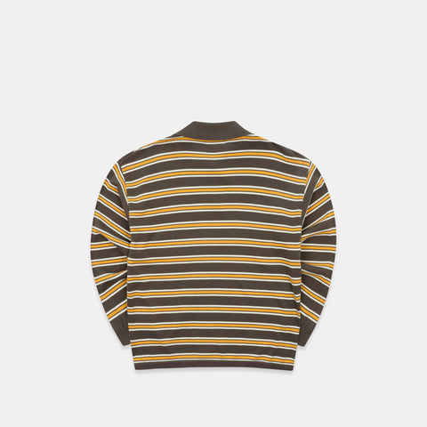 Softground / Striped Cotton Knitted Polo - Dark Armory & Orange