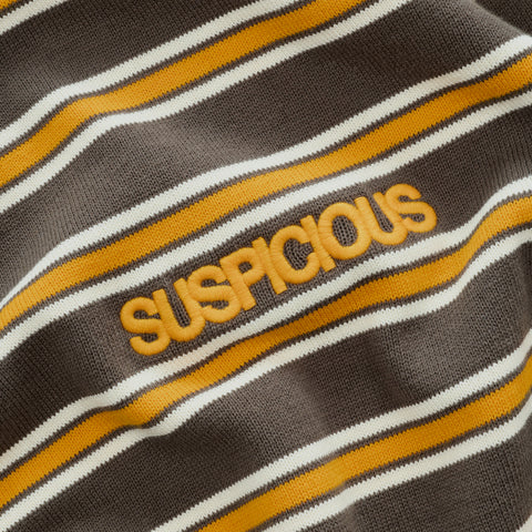 Softground / Striped Cotton Knitted Polo - Dark Armory & Orange