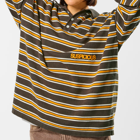 Softground / Striped Cotton Knitted Polo - Dark Armory & Orange