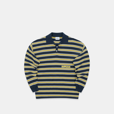 Softground / Striped Cotton Knitted Polo - Nightfall & Yellow