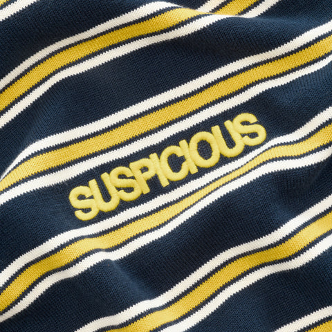 Softground / Striped Cotton Knitted Polo - Nightfall & Yellow