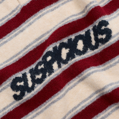 PL / Striped Knitted Longsleeve Polo - Natural & Red