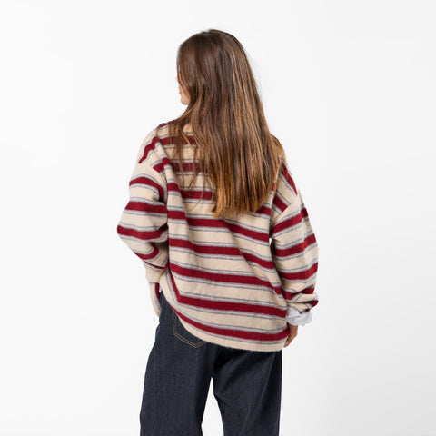 PL / Striped Knitted Longsleeve Polo - Natural & Red