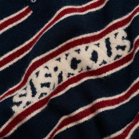 PL / Striped Knitted Longsleeve Polo - Navy & Red
