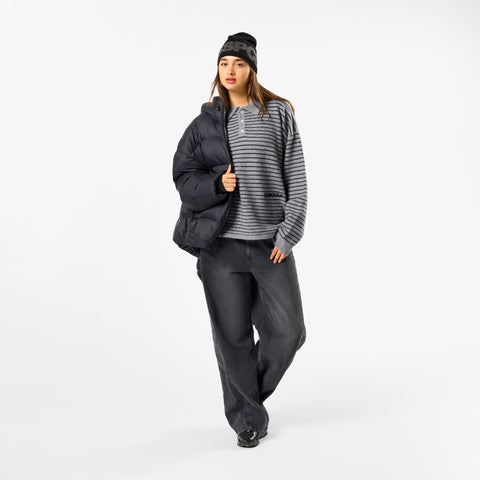 Polkaline / Striped Knitted Longsleeve Polo - Neutral Heather