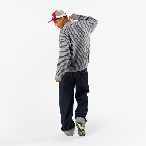 Polkaline / Striped Knitted Longsleeve Polo - Neutral Heather