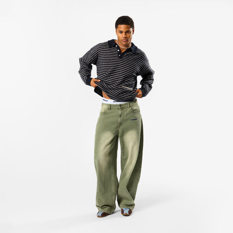 Polkaline / Striped Knitted Longsleeve Polo - Nightfall