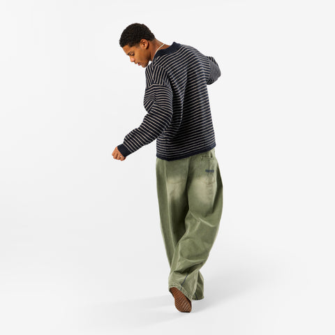 Polkaline / Striped Knitted Longsleeve Polo - Nightfall