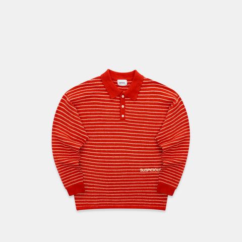 Polkaline / Striped Knitted Longsleeve Polo - Red