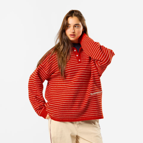 Polkaline / Striped Knitted Longsleeve Polo - Red