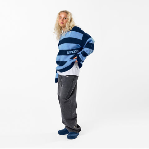 PL / Striped Knitted Sweat - Blue