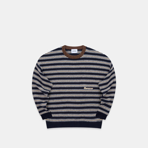 Winter3 / Striped Knitted Sweat - Blue & Brown