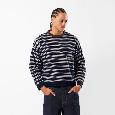 Winter3 / Striped Knitted Sweat - Blue & Brown