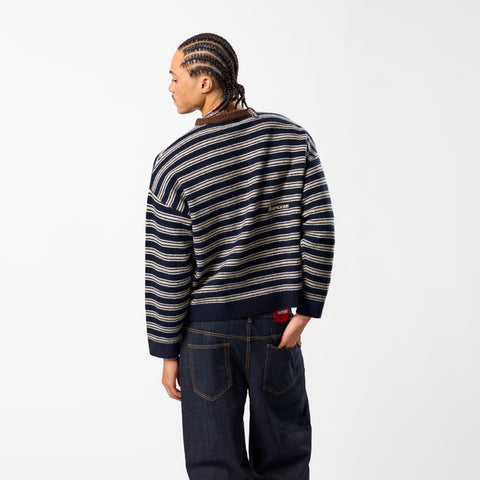 Winter3 / Striped Knitted Sweat - Blue & Brown