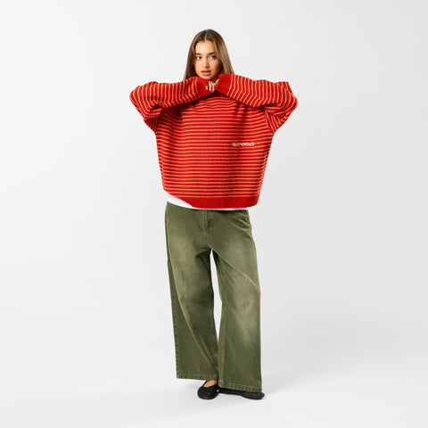 Polkaline / Striped Knitted Sweat - Red