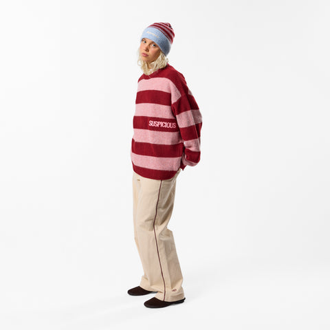 PL / Striped Knitted Sweat - Red