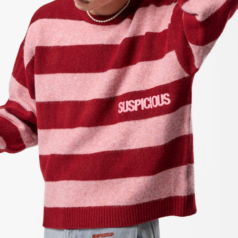 PL / Striped Knitted Sweat - Red