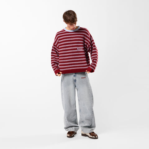 Winter3 / Striped Knitted Sweat - Red & Blue