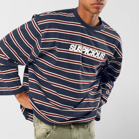 Winter1 / Striped Longsleeve - Navy & Red