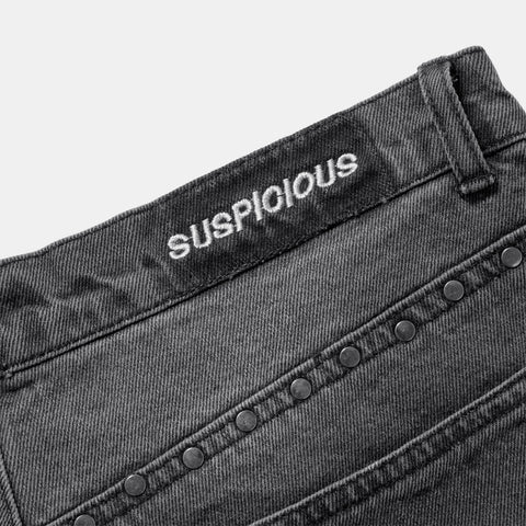 Suspicious Cowboys / Studded W Wide Jeans - Washed Charcoal