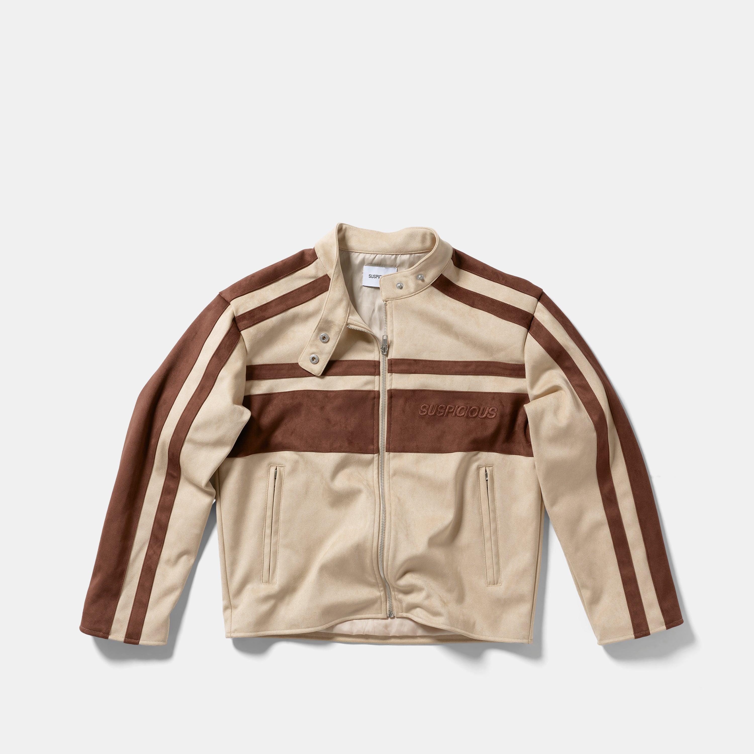 Suede W Racer Jacket - Sand & Aubergine – Suspicious Antwerp
