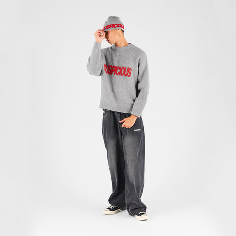 Fall 2 / Suspicious Knitted Sweat - Heather Grey & Red