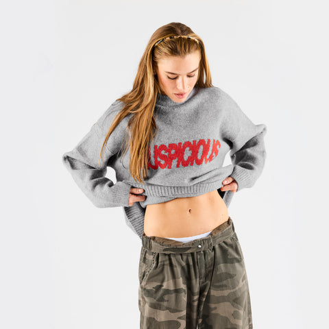 Fall 2 / Suspicious Knitted Sweat - Heather Grey & Red
