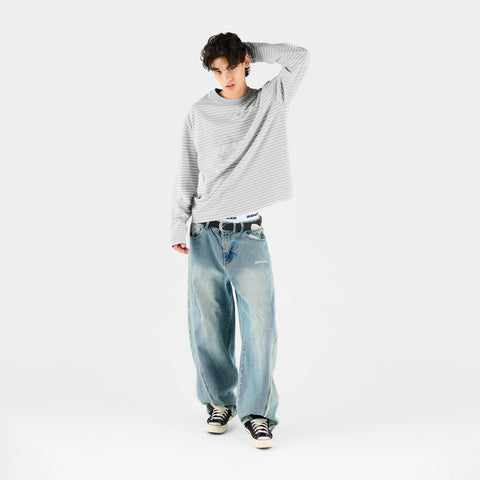 Winter 2 / Suspicious Striped Longsleeve - Heather Grey & Egret