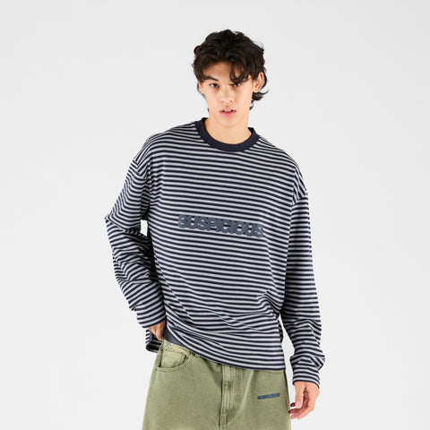 Winter 2 / Suspicious Striped Longsleeve - Nightfall & Heather Grey