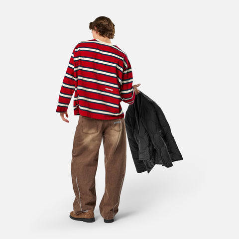 Spring 1 / Suspicious Striped Longsleeve - Ruby Red & Nightfall