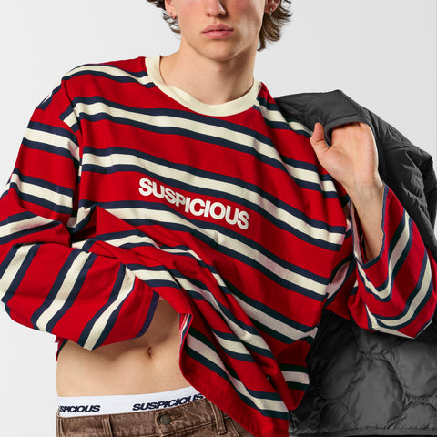 Spring 1 / Suspicious Striped Longsleeve - Ruby Red & Nightfall