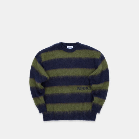 Winter4 / Essentials Striped Mohair Knit - Dark Navy & Olive Green