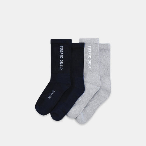 The Smiley Socks 2-pack - Navy and Heather Grey