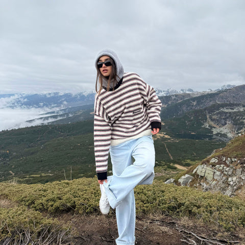 Winter3 / Striped Knitted Sweat - Black & White