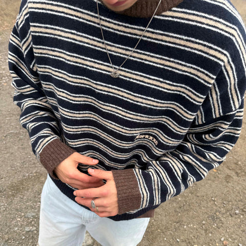 Winter3 / Striped Knitted Sweat - Blue & Brown