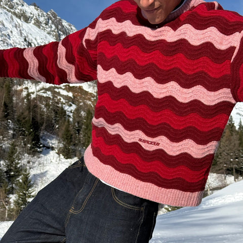 Winter4 / Essentials Knitted Wavy Sweat - RedPink