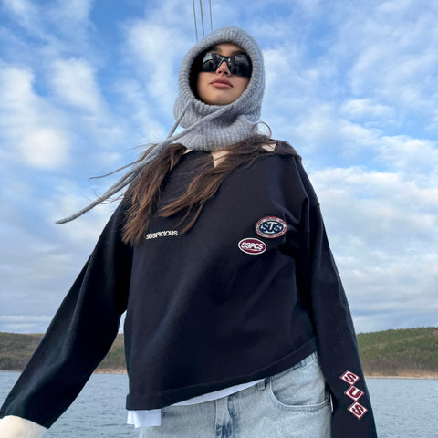 Winter3 / Patch Patrol Knitted Longsleeve Polo - Black