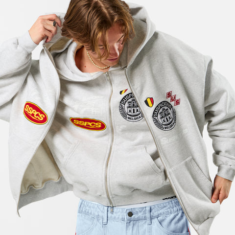 Off Season / Badge Line Up Zip-Up Hoodie - Ash