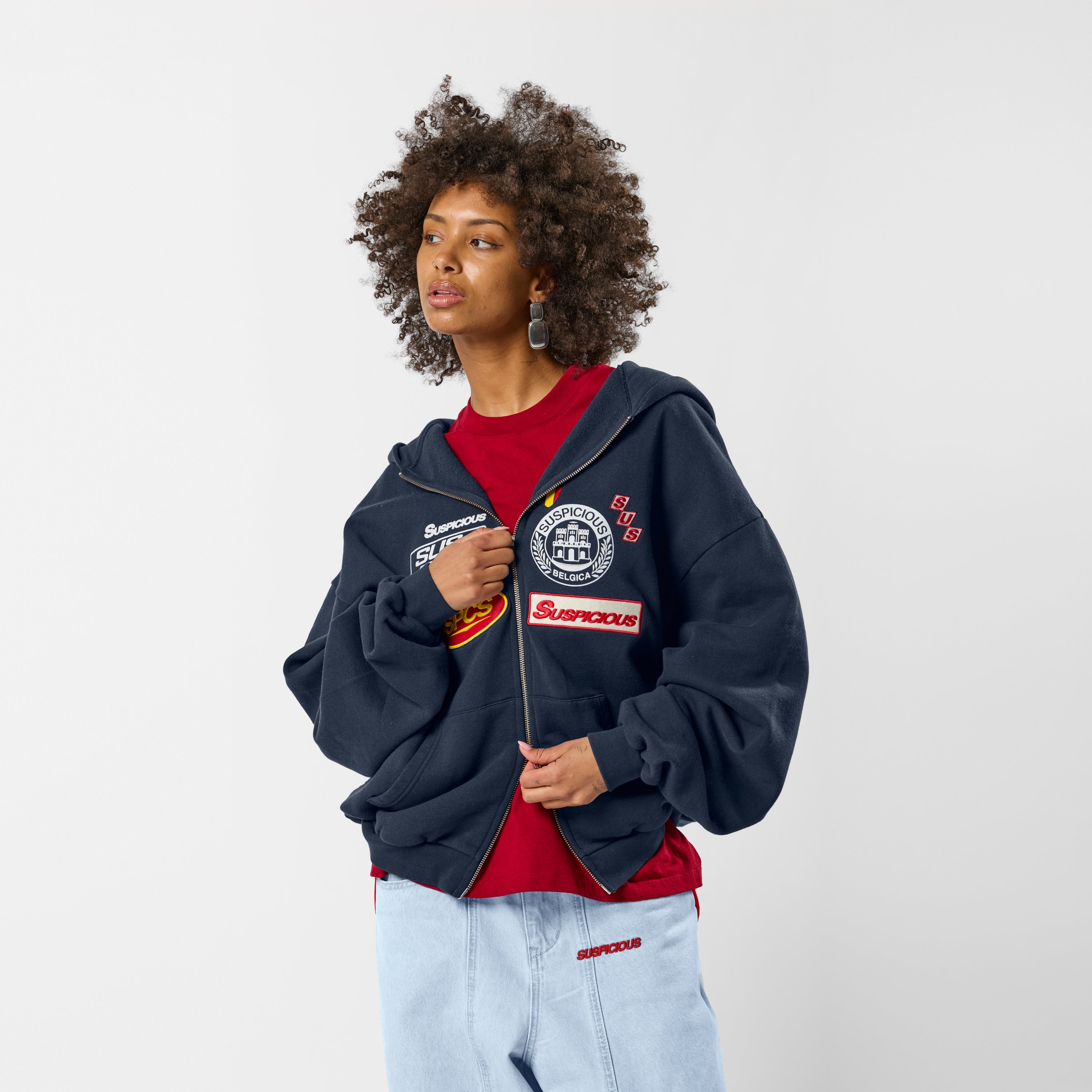 Badge Line Up Zip-Up Hoodie - Nightfall – Suspicious Antwerp