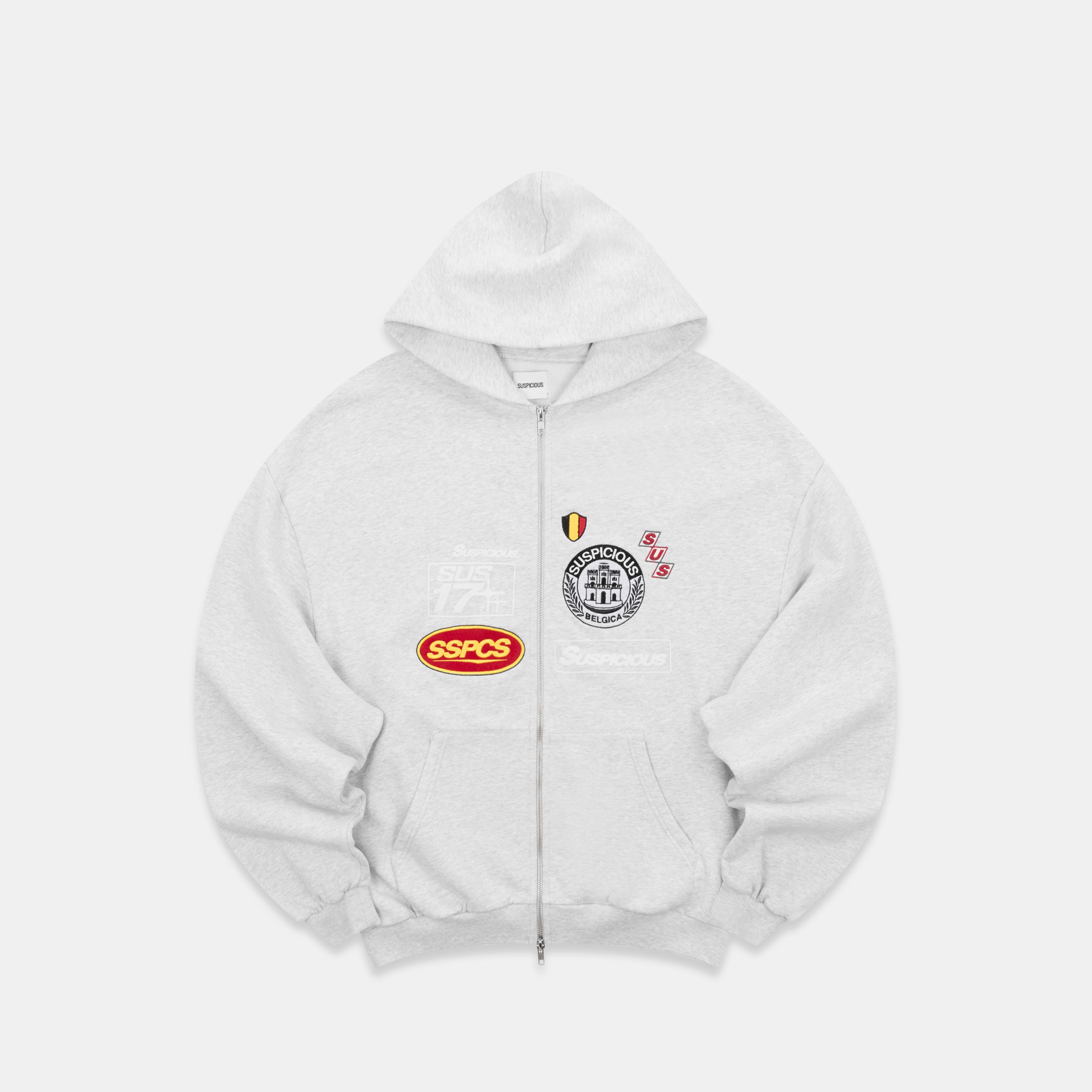Badge Line Up Zip-Up Hoodie - Ash – Suspicious Antwerp
