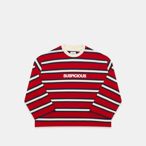 Spring 1 / Suspicious Striped Longsleeve - Ruby Red & Nightfall